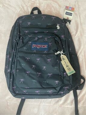 Jansport Black Backpack with Pink Bow Accents